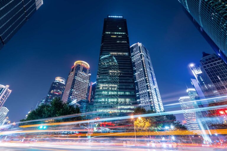 the light trails on the modern building background